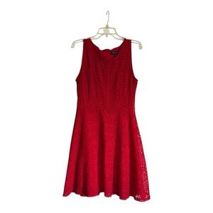 Red Lace Dress A-Line Medium Sleeveless Lily Morgan Business Casual Classic Cute